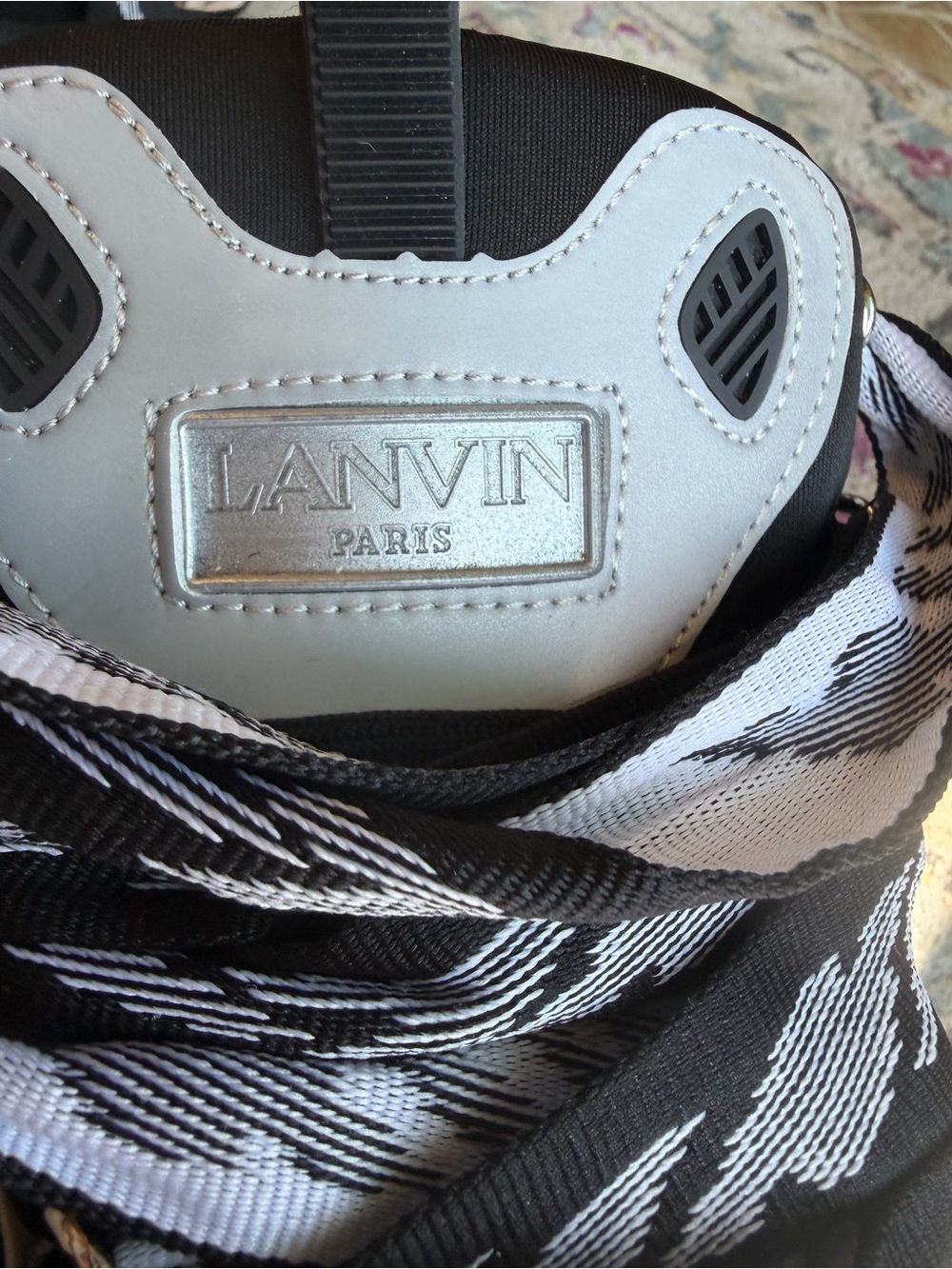 Lanvin Paris Curb Sneakers Reflective Black Silver EUR 38 NWOT Made in Italy - Picture 7 of 9